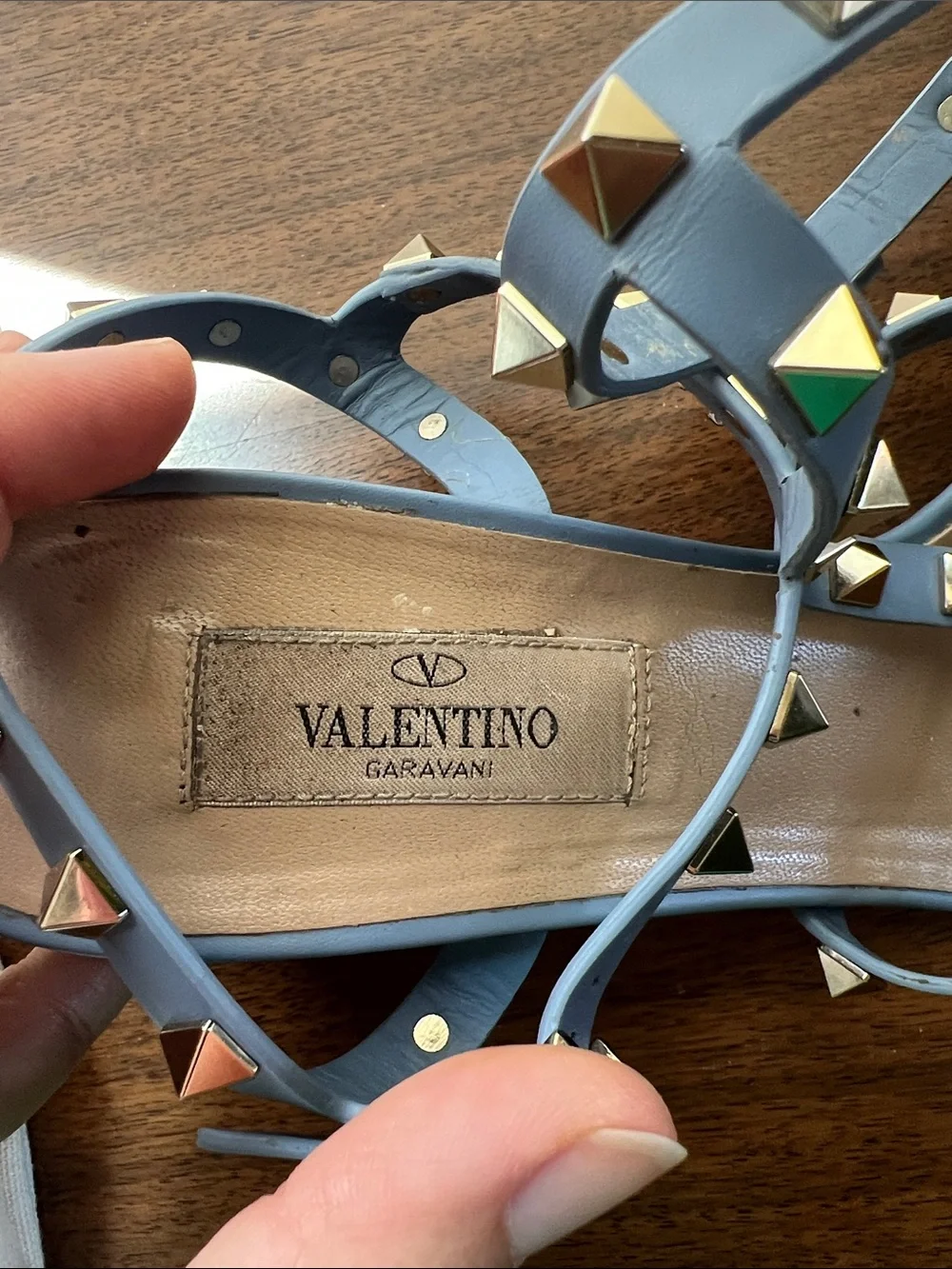 Valentino Blue Studded Block Heel Sandals